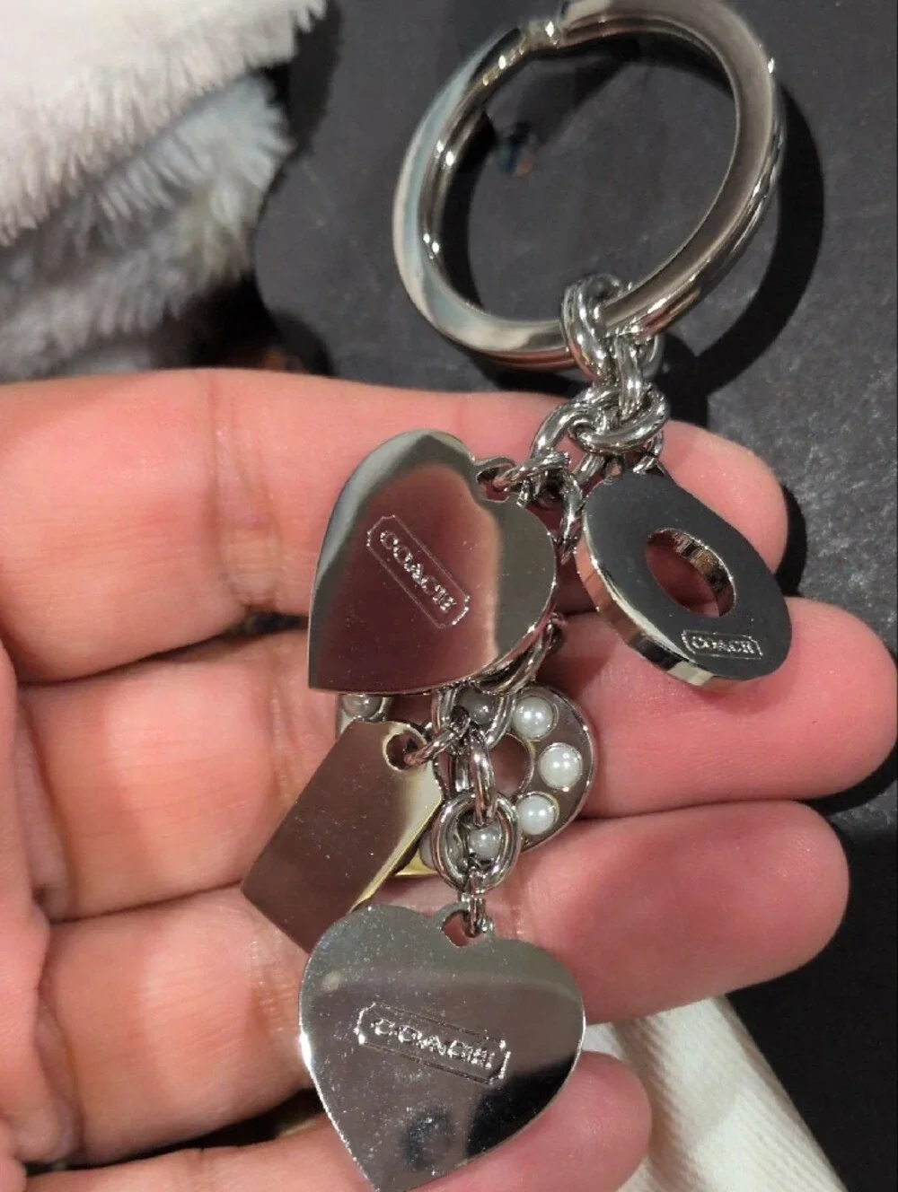 Coach Vintage Multi Valentine Hearts Charm Key Ring